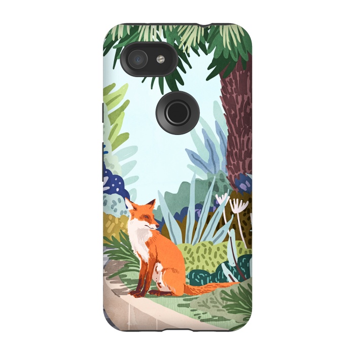 Pixel 3A StrongFit Fox in The Garden | Animals Wildlife Botanical Nature Painting | Boho Colorful Jungle Illustration by Uma Prabhakar Gokhale