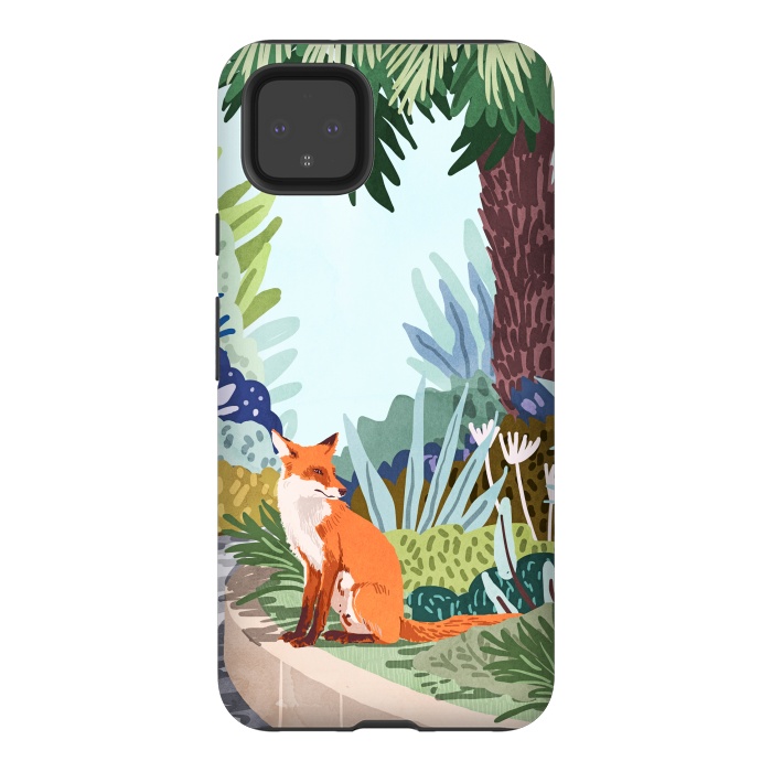 Pixel 4XL StrongFit Fox in The Garden | Animals Wildlife Botanical Nature Painting | Boho Colorful Jungle Illustration by Uma Prabhakar Gokhale