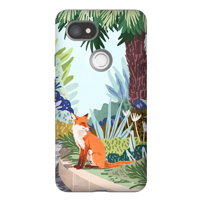 Pixel 2XL StrongFit Fox in The Garden | Animals Wildlife Botanical Nature Painting | Boho Colorful Jungle Illustration by Uma Prabhakar Gokhale