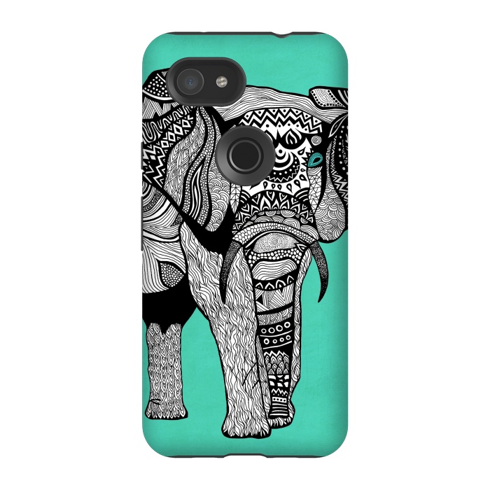 Pixel 3A StrongFit Turquoise Elephant by Pom Graphic Design