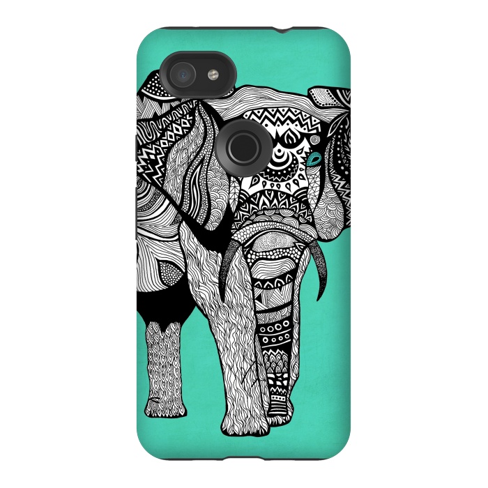 Pixel 3AXL StrongFit Turquoise Elephant by Pom Graphic Design