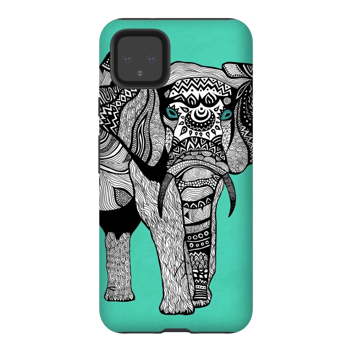 Pixel 4XL StrongFit Turquoise Elephant by Pom Graphic Design