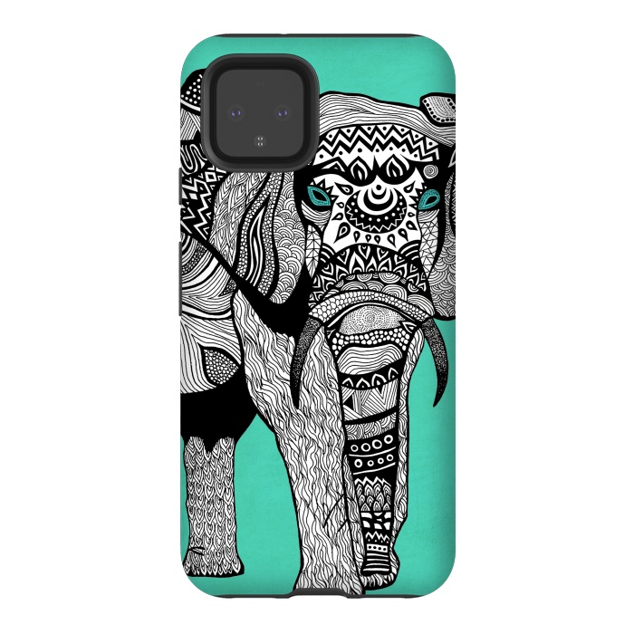 Pixel 4 StrongFit Turquoise Elephant by Pom Graphic Design