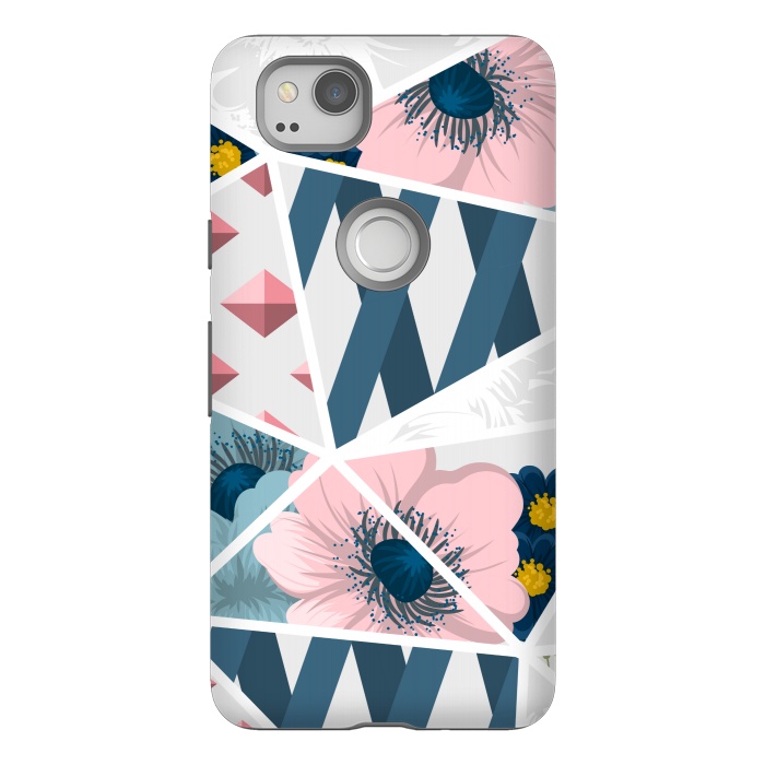 Pixel 2 StrongFit BLUE PINK FLORAL PATCHWORK by MALLIKA