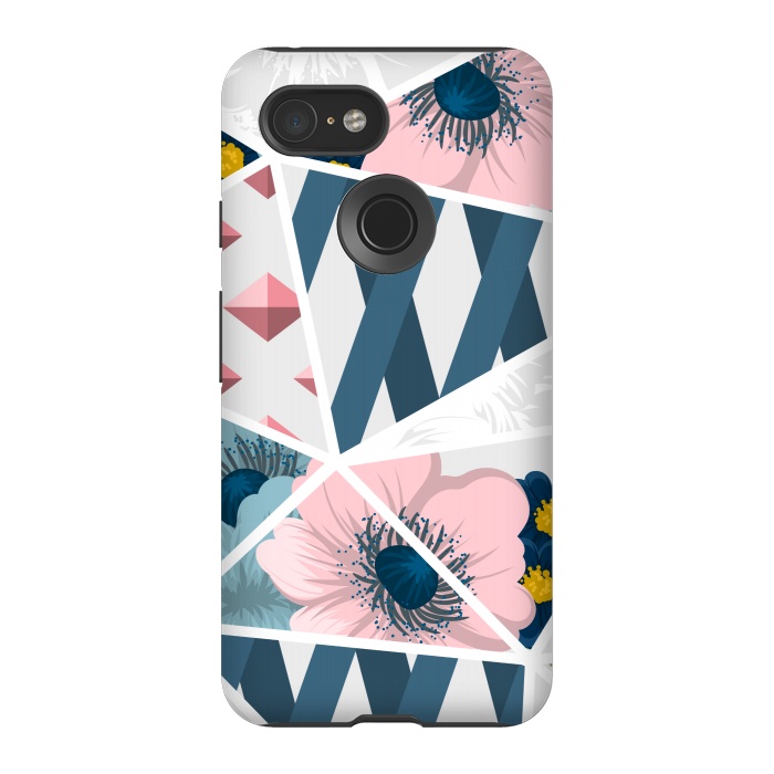Pixel 3 StrongFit BLUE PINK FLORAL PATCHWORK by MALLIKA