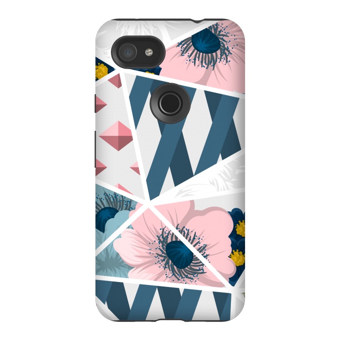 Pixel 3AXL StrongFit BLUE PINK FLORAL PATCHWORK by MALLIKA
