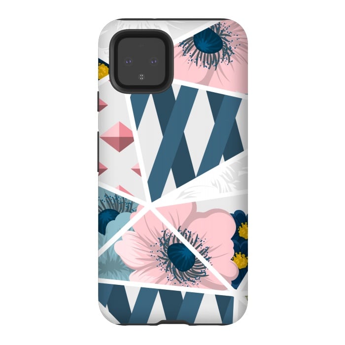 Pixel 4 StrongFit BLUE PINK FLORAL PATCHWORK by MALLIKA
