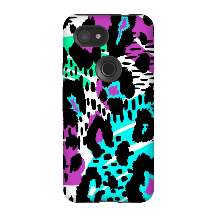 Pixel 3A StrongFit PURPLE TEAL ANIMAL PRINT by haroulita