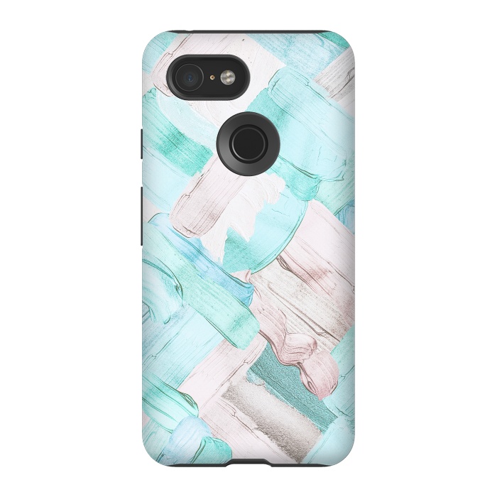 Pixel 3 StrongFit Blush Teal Acrylic Thick Brush Strokes Pattenr by  Utart