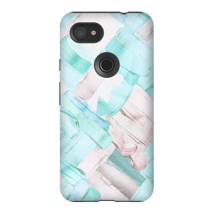 Pixel 3AXL StrongFit Blush Teal Acrylic Thick Brush Strokes Pattenr by  Utart