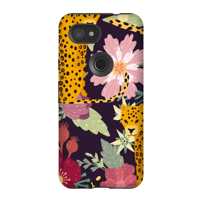 Pixel 3A StrongFit floral leopard by haroulita