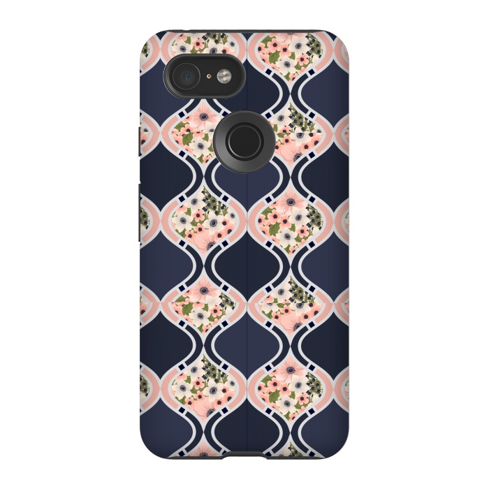 Pixel 3 StrongFit blue peach floral print by MALLIKA