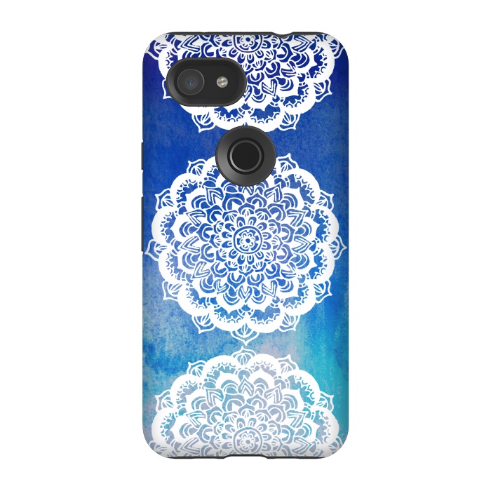Pixel 3A StrongFit Intricate Mandala on Watercolor Blue by Tangerine-Tane