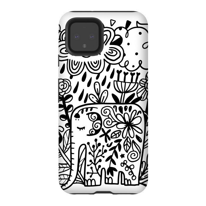 Pixel 4 StrongFit Doodle elephant and flowers by Anna Alekseeva