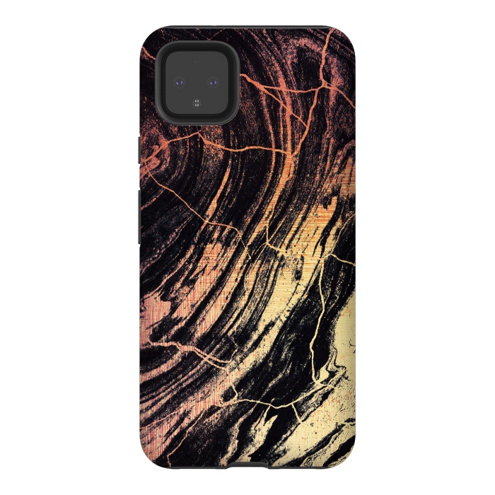 Pixel 4XL StrongFit Gold marble brush strokes by Oana 