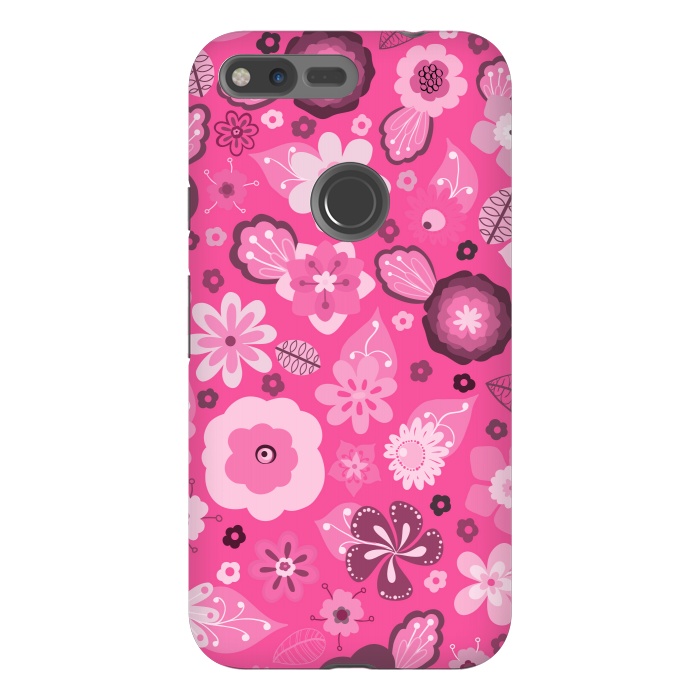 Pixel XL StrongFit Kitsch 70s Flowers in Bright Pink Hues by Paula Ohreen
