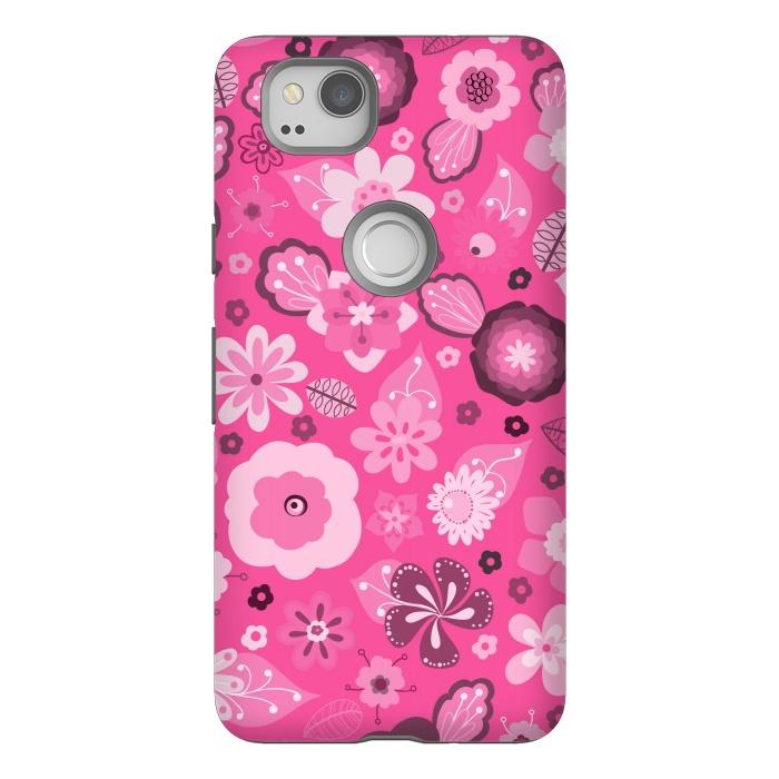 Pixel 2 StrongFit Kitsch 70s Flowers in Bright Pink Hues by Paula Ohreen