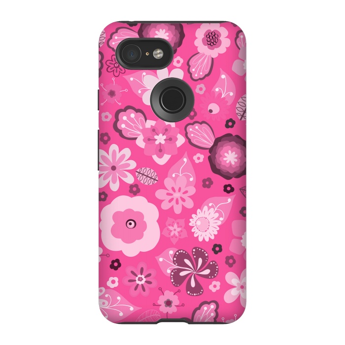 Pixel 3 StrongFit Kitsch 70s Flowers in Bright Pink Hues by Paula Ohreen
