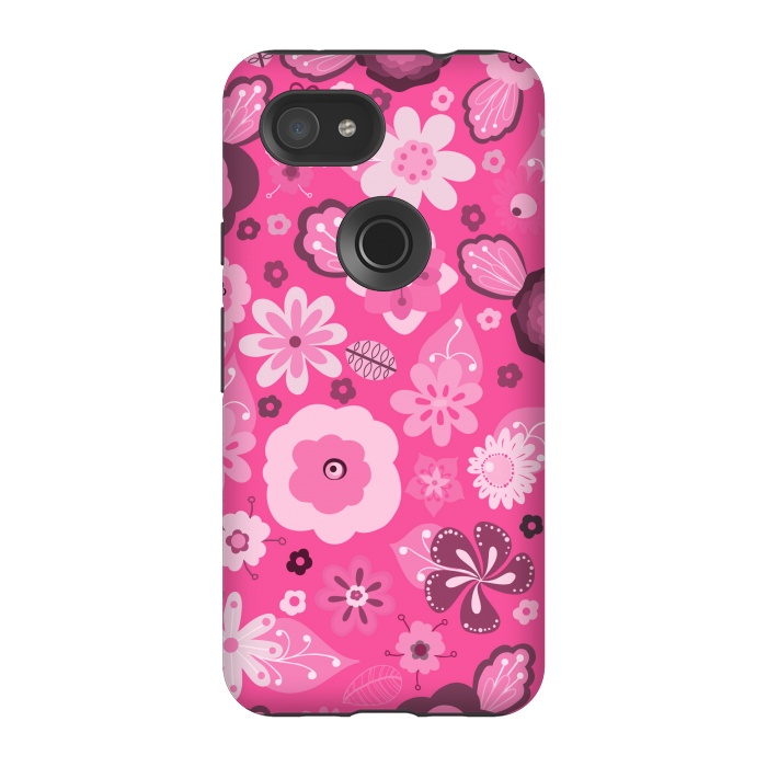 Pixel 3A StrongFit Kitsch 70s Flowers in Bright Pink Hues by Paula Ohreen