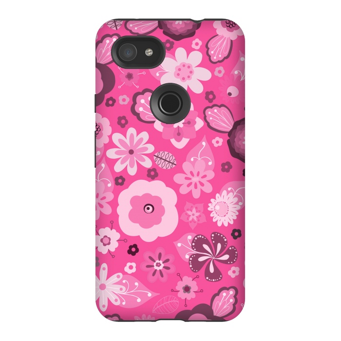 Pixel 3AXL StrongFit Kitsch 70s Flowers in Bright Pink Hues by Paula Ohreen