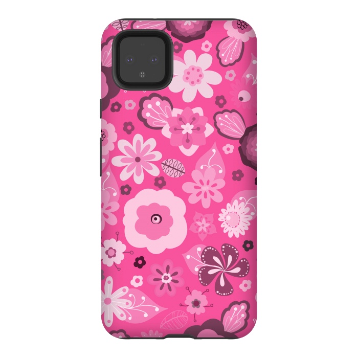 Pixel 4XL StrongFit Kitsch 70s Flowers in Bright Pink Hues by Paula Ohreen