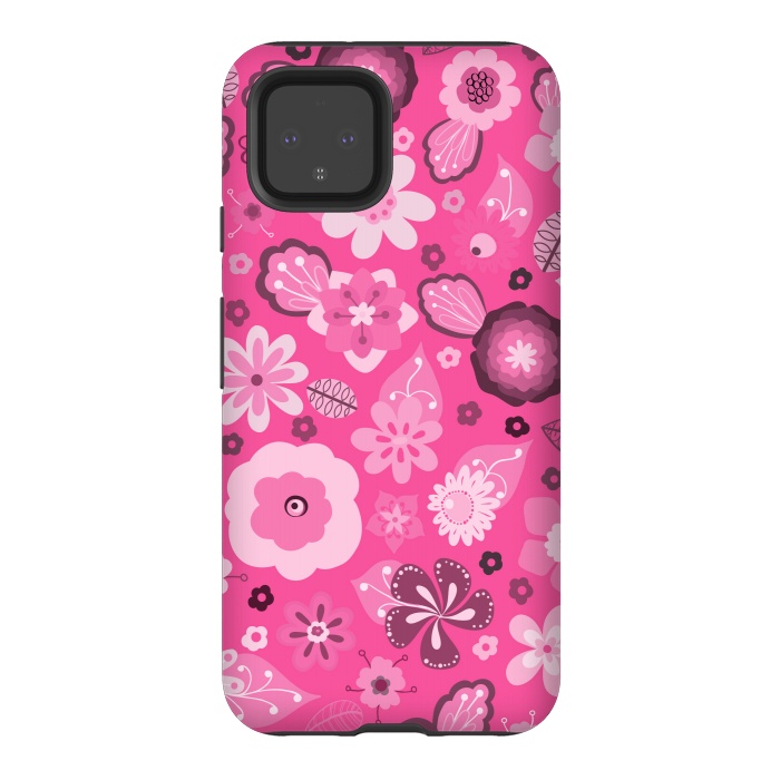 Pixel 4 StrongFit Kitsch 70s Flowers in Bright Pink Hues by Paula Ohreen