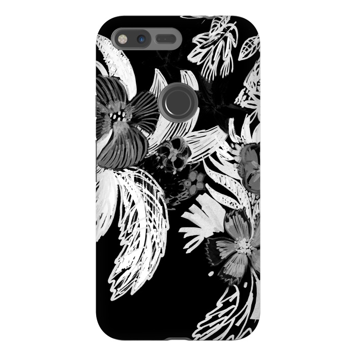 Pixel XL StrongFit Black and white marker sketched flowers by Oana 