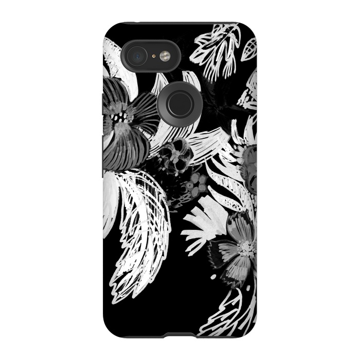 Pixel 3 StrongFit Black and white marker sketched flowers by Oana 