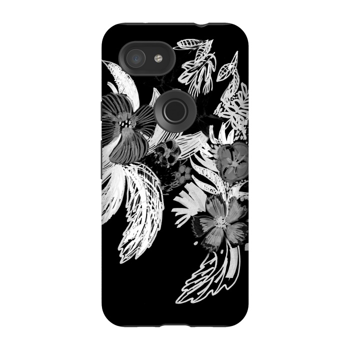Pixel 3A StrongFit Black and white marker sketched flowers by Oana 