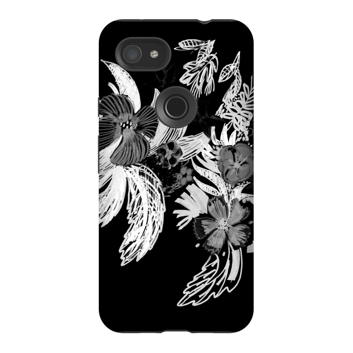 Pixel 3AXL StrongFit Black and white marker sketched flowers by Oana 