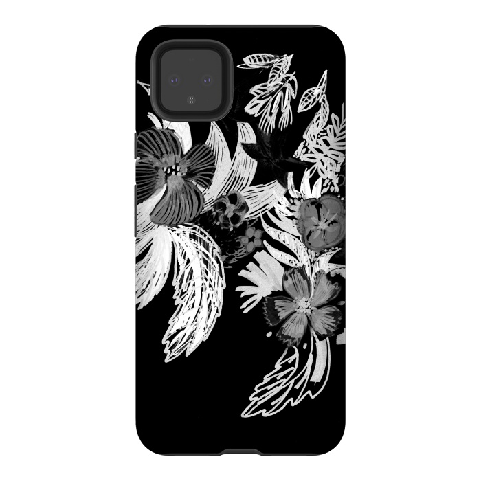 Pixel 4XL StrongFit Black and white marker sketched flowers by Oana 