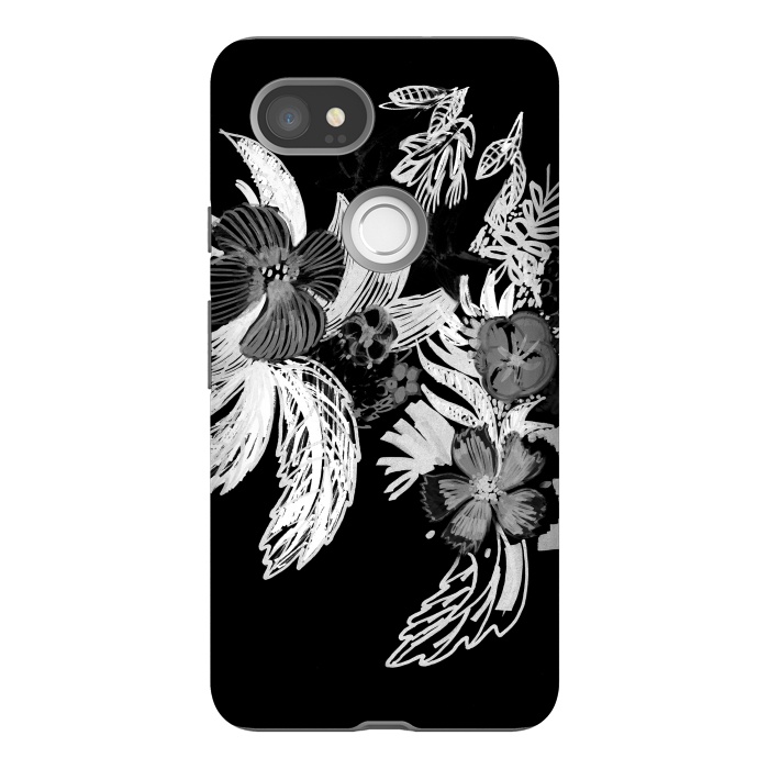Pixel 2XL StrongFit Black and white marker sketched flowers by Oana 