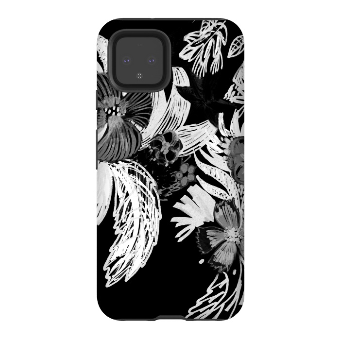 Pixel 4 StrongFit Black and white marker sketched flowers by Oana 