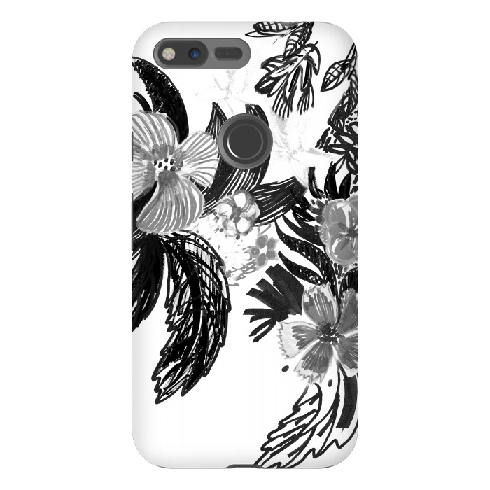 Pixel XL StrongFit Black ink sketched flowers by Oana 