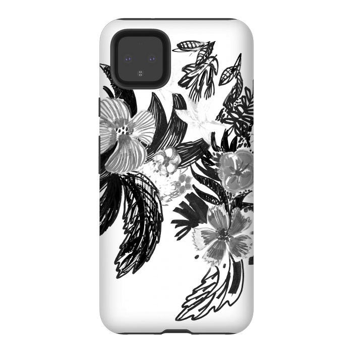 Pixel 4XL StrongFit Black ink sketched flowers by Oana 