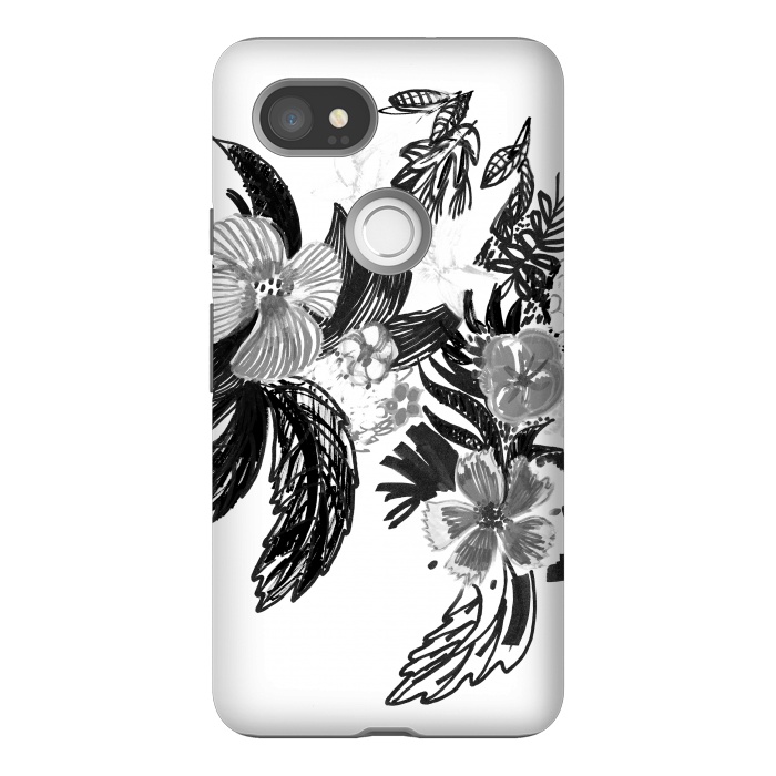 Pixel 2XL StrongFit Black ink sketched flowers by Oana 