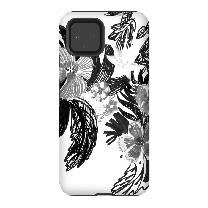 Pixel 4 StrongFit Black ink sketched flowers by Oana 