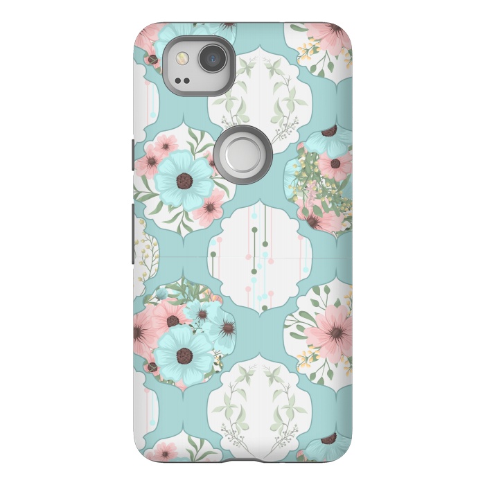 Pixel 2 StrongFit BLUE FLORAL PATCHWORK  by MALLIKA