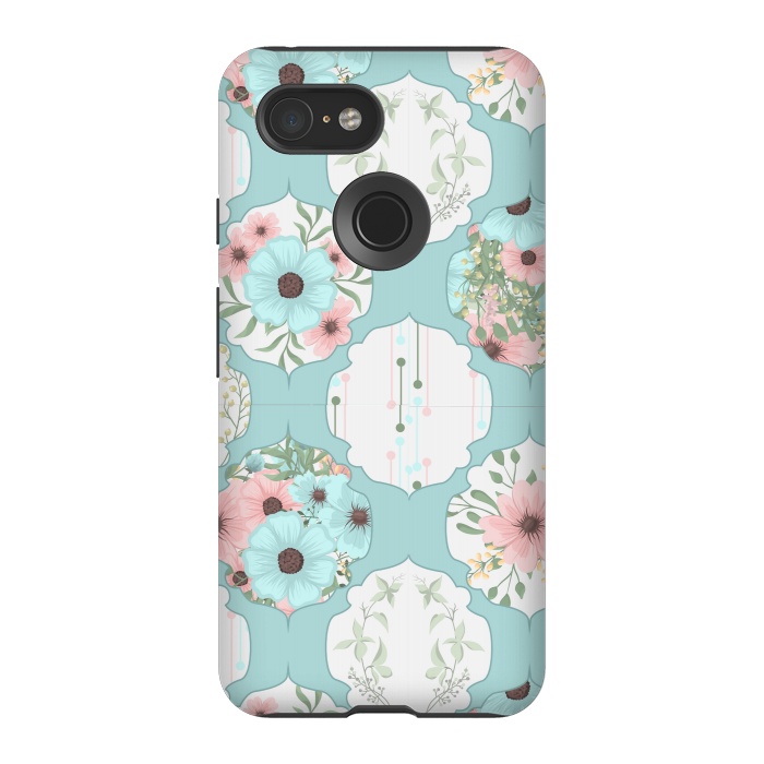 Pixel 3 StrongFit BLUE FLORAL PATCHWORK  by MALLIKA
