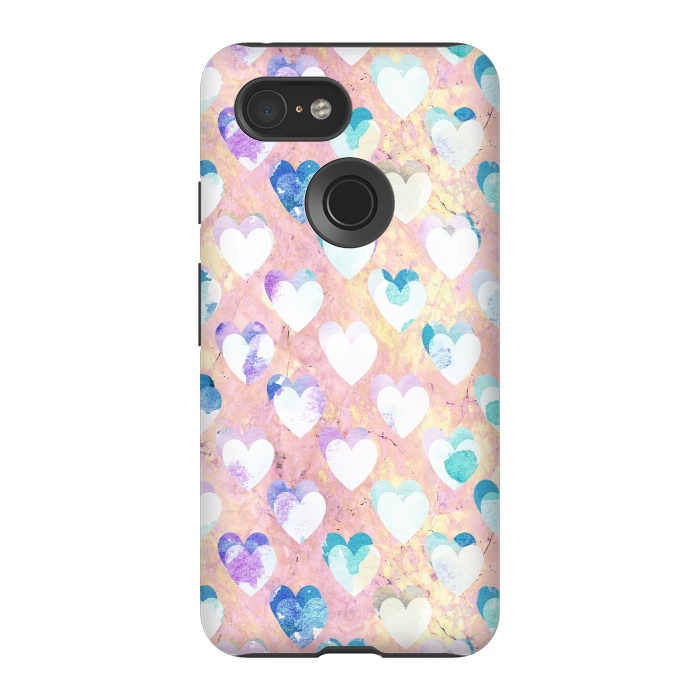 Pixel 3 StrongFit Pastel painted hearts on pink marble Valentine by Oana 