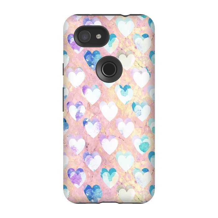 Pixel 3A StrongFit Pastel painted hearts on pink marble Valentine by Oana 
