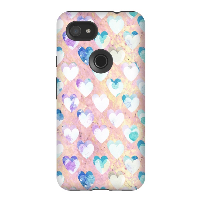 Pixel 3AXL StrongFit Pastel painted hearts on pink marble Valentine by Oana 