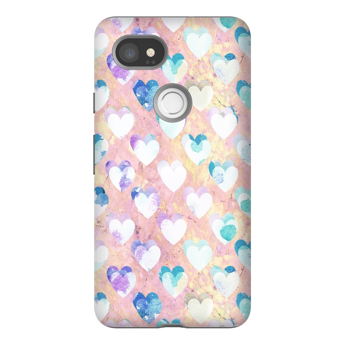 Pixel 2XL StrongFit Pastel painted hearts on pink marble Valentine by Oana 