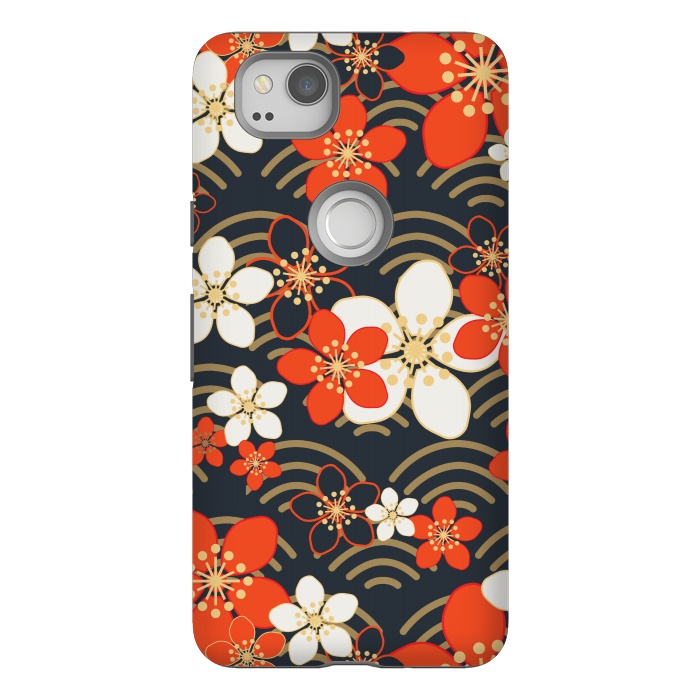 Pixel 2 StrongFit white floral ethnic pattern 2  by MALLIKA
