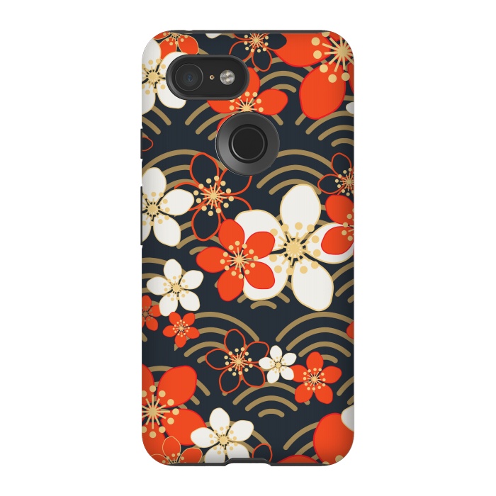 Pixel 3 StrongFit white floral ethnic pattern 2  by MALLIKA