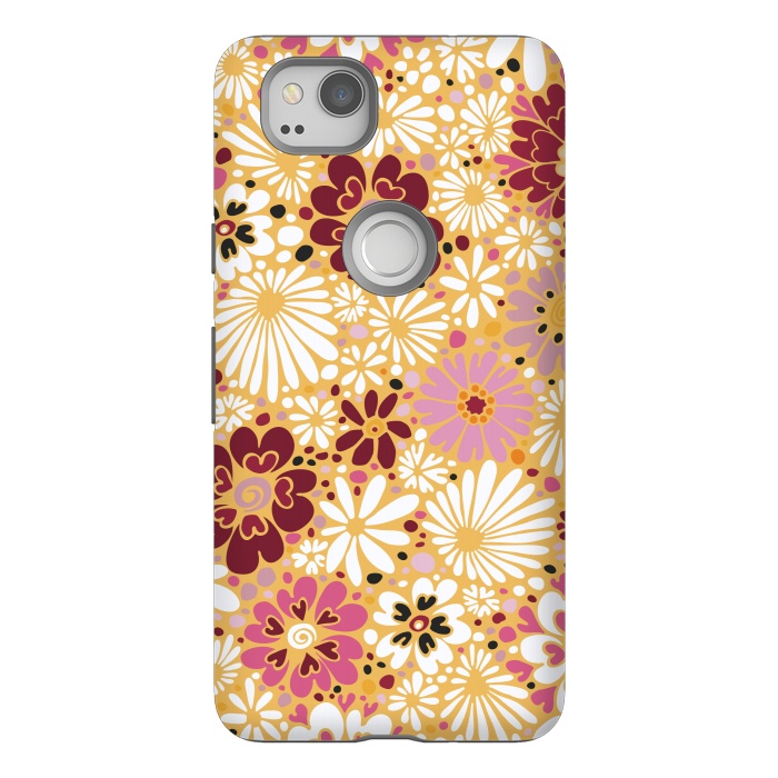 Pixel 2 StrongFit 70s Valentine Flowers in Pink, Cream and Yellow by Paula Ohreen