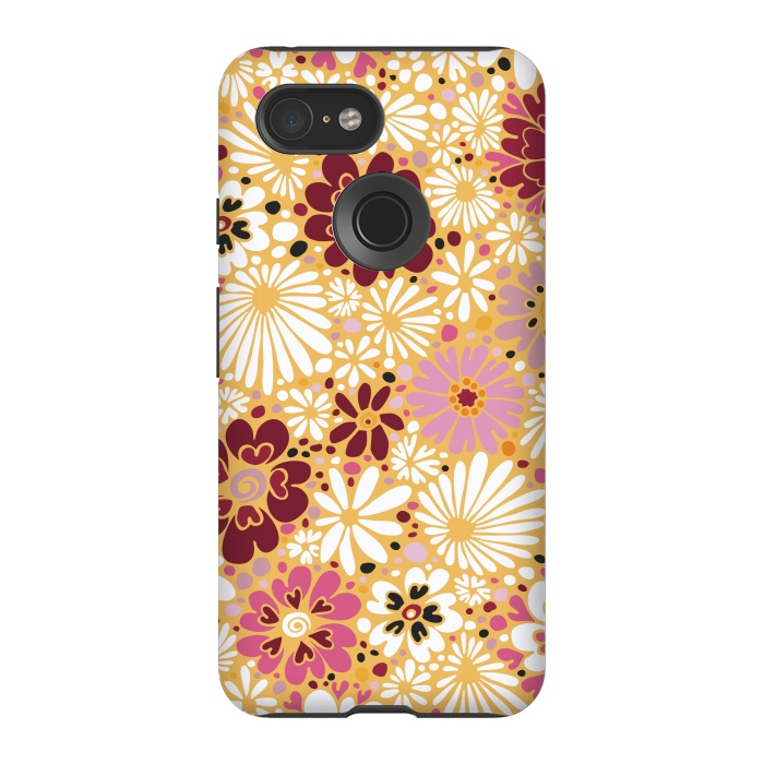 Pixel 3 StrongFit 70s Valentine Flowers in Pink, Cream and Yellow by Paula Ohreen