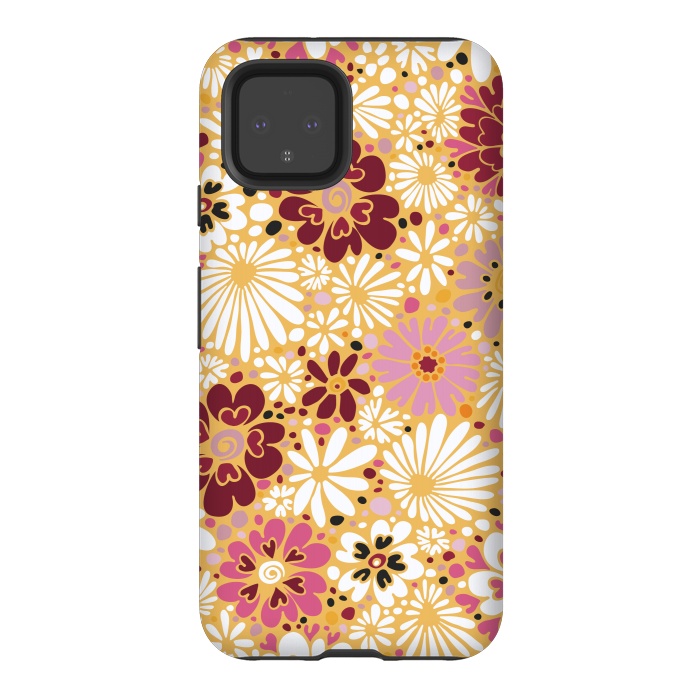 Pixel 4 StrongFit 70s Valentine Flowers in Pink, Cream and Yellow by Paula Ohreen