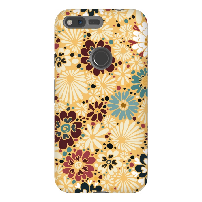Pixel XL StrongFit 70s Valentine Flowers in Blue and Yellow by Paula Ohreen