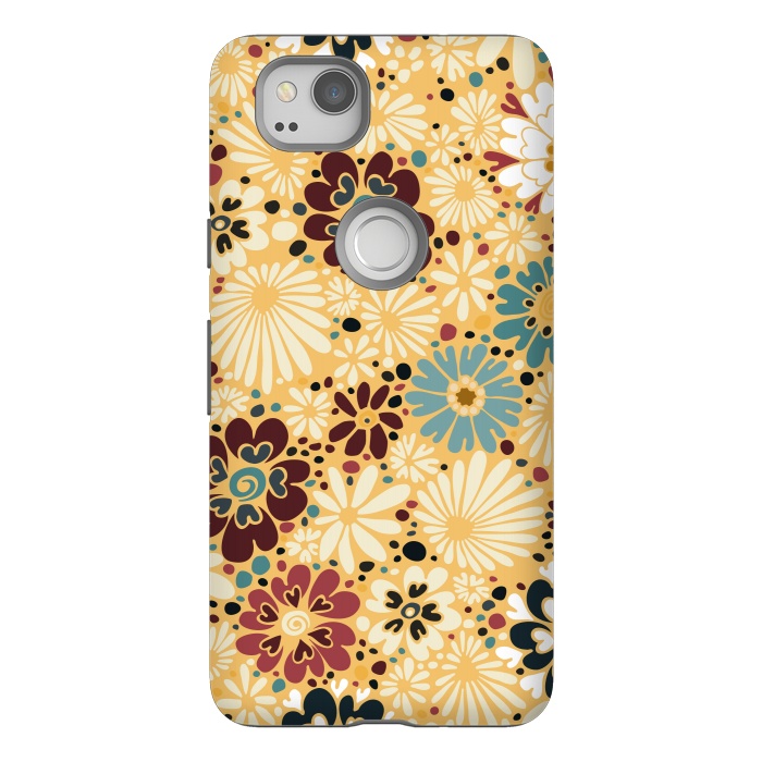 Pixel 2 StrongFit 70s Valentine Flowers in Blue and Yellow by Paula Ohreen